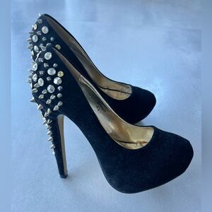 Henry Ferrera spike heels black suede pumps party cocktail shoes 6.5 strength